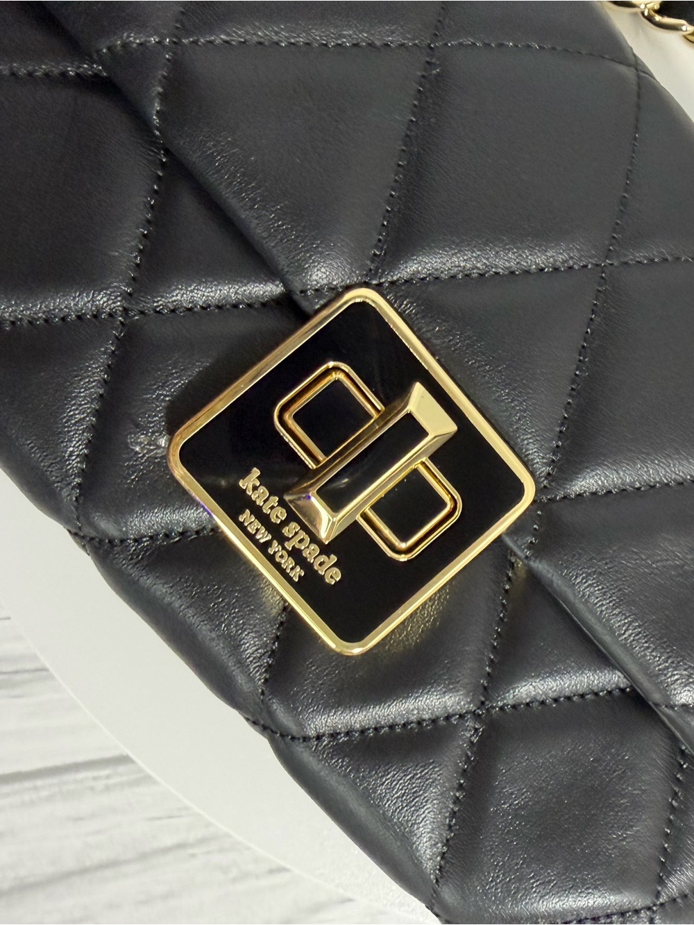 Kate Spade Carey Quilted Mini Black Leather Crossbody Gold & Dust Bag $329 — NWT - Picture 15 of 16